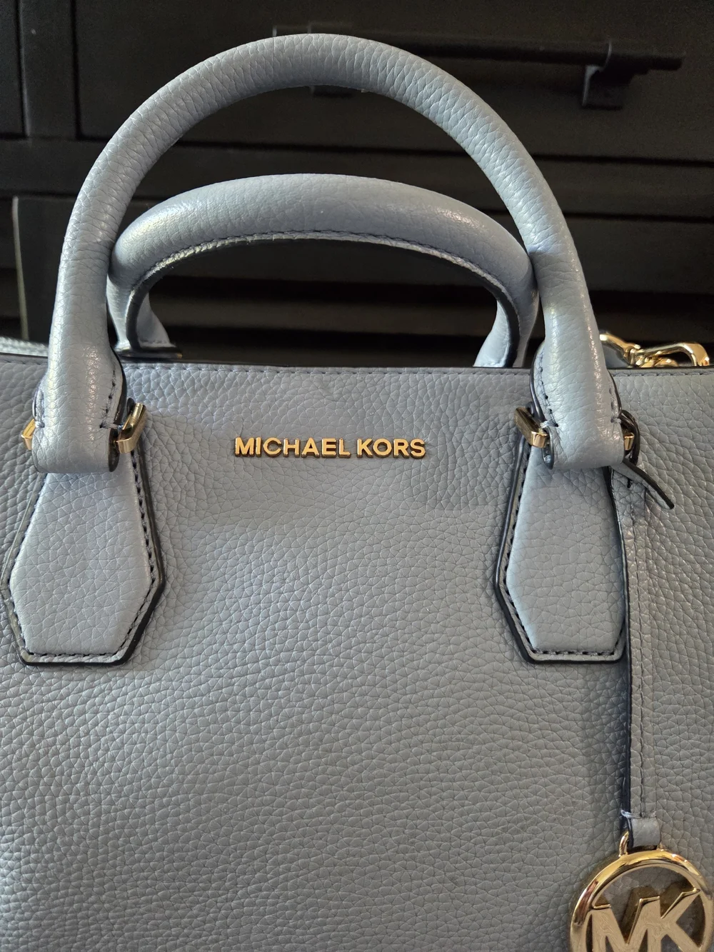 MICHAEL KORS Camille Blue Pebbled Leather Satchel Crossbody Bag
